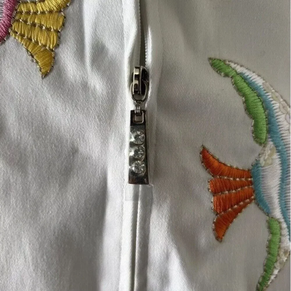 Quacker Factory‎ White Jacket Medium Fish Embroidered Rhinestone - Picture 8 of 10